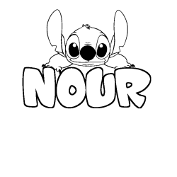 Coloring page first name NOUR - Stitch background