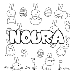 Coloring page first name NOURA - Easter background