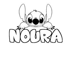Coloring page first name NOURA - Stitch background