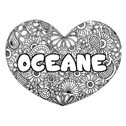 Coloring page first name OCEANE - Heart mandala background