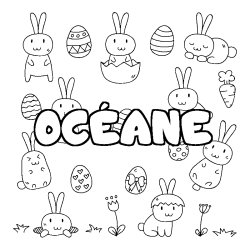 Coloring page first name OCÉANE - Easter background