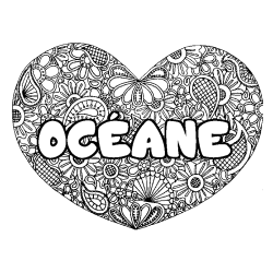 Coloring page first name OCÉANE - Heart mandala background