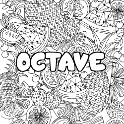 Coloring page first name OCTAVE - Fruits mandala background