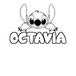 Coloring page first name OCTAVIA - Stitch background