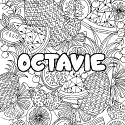 Coloring page first name OCTAVIE - Fruits mandala background