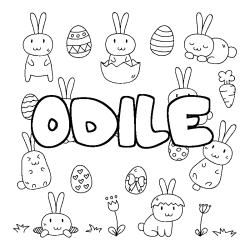 Coloring page first name ODILE - Easter background
