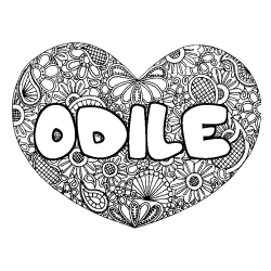 Coloring page first name ODILE - Heart mandala background