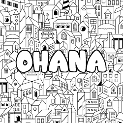 Coloring page first name OHANA - City background