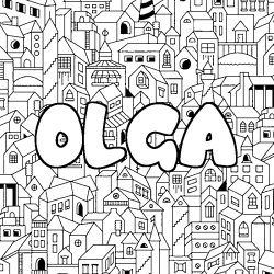 Coloring page first name OLGA - City background