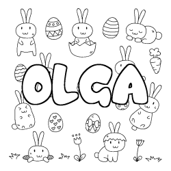 Coloring page first name OLGA - Easter background
