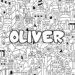 Coloring page first name OLIVER - City background
