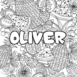 Coloring page first name OLIVER - Fruits mandala background