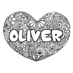 Coloring page first name OLIVER - Heart mandala background