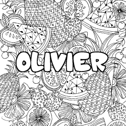 Coloring page first name OLIVIER - Fruits mandala background
