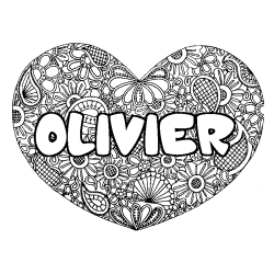 Coloring page first name OLIVIER - Heart mandala background