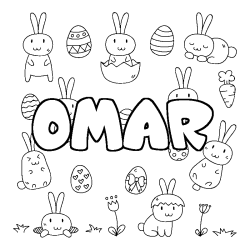 Coloring page first name OMAR - Easter background