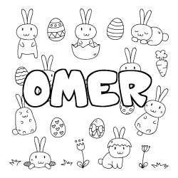 Coloring page first name OMER - Easter background