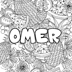 Coloring page first name OMER - Fruits mandala background