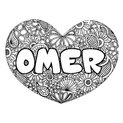 Coloring page first name OMER - Heart mandala background