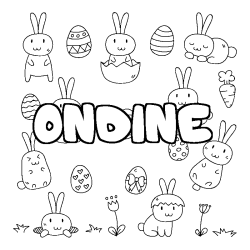 Coloring page first name ONDINE - Easter background