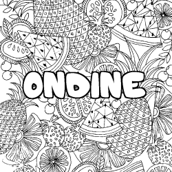 Coloring page first name ONDINE - Fruits mandala background