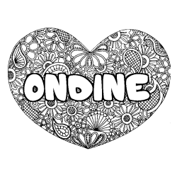 Coloring page first name ONDINE - Heart mandala background