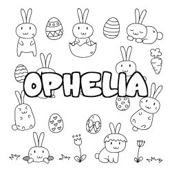 Coloring page first name OPHELIA - Easter background