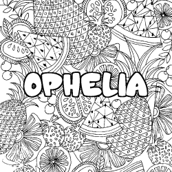 Coloring page first name OPHELIA - Fruits mandala background
