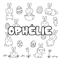 Coloring page first name OPHÉLIE - Easter background