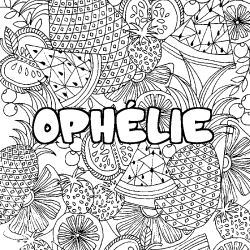 Coloring page first name OPHÉLIE - Fruits mandala background