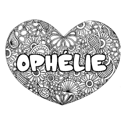 Coloring page first name OPHÉLIE - Heart mandala background