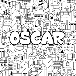 Coloring page first name OSCAR - City background