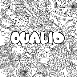 Coloring page first name OUALID - Fruits mandala background