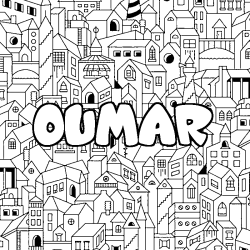 Coloring page first name OUMAR - City background