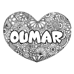 Coloring page first name OUMAR - Heart mandala background