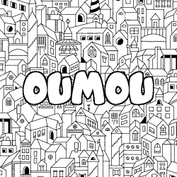 Coloring page first name OUMOU - City background