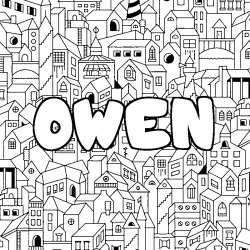 Coloring page first name OWEN - City background