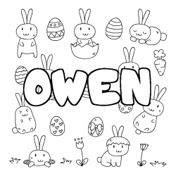 Coloring page first name OWEN - Easter background