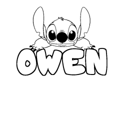 Coloring page first name OWEN - Stitch background