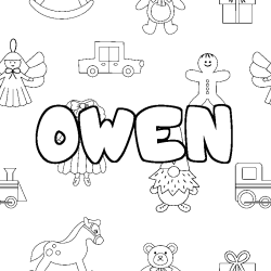 Coloring page first name OWEN - Toys background