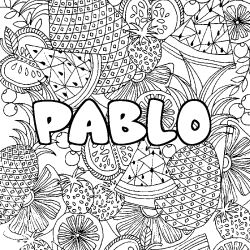 Coloring page first name PABLO - Fruits mandala background