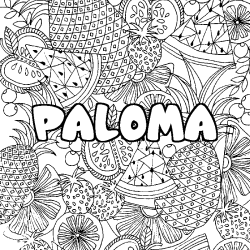 Coloring page first name PALOMA - Fruits mandala background