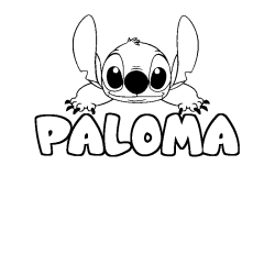 Coloring page first name PALOMA - Stitch background