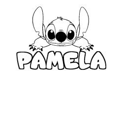 Coloring page first name PAMELA - Stitch background