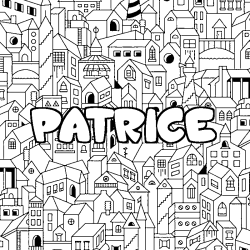 Coloring page first name PATRICE - City background