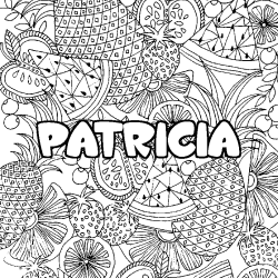 Coloring page first name PATRICIA - Fruits mandala background