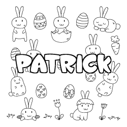 Coloring page first name PATRICK - Easter background