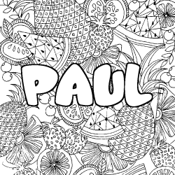 Coloring page first name PAUL - Fruits mandala background