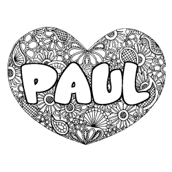 Coloring page first name PAUL - Heart mandala background
