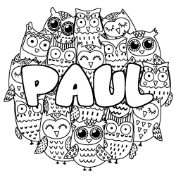 Coloring page first name PAUL - Owls background